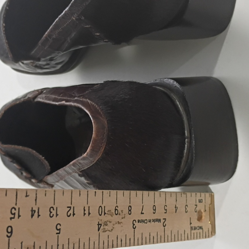 CEM Elegant Brown Leather Loafers with Faux Croc and Calf Hair Square Toe Sz 10M - Picture 15 of 16